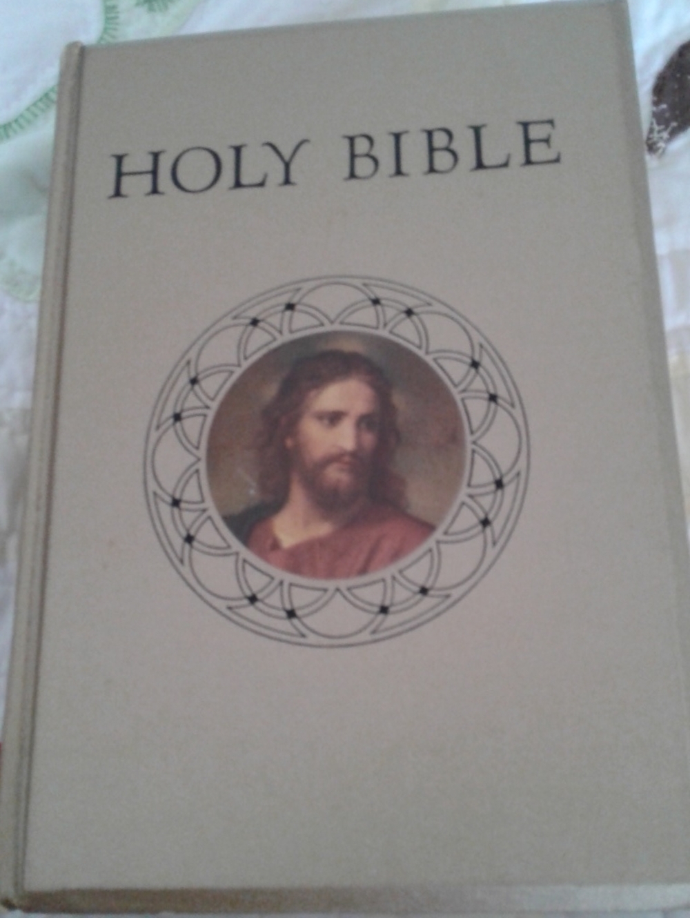 Vintage 1953 Catholic Action Edition Holy Bible Hardcover with Portrait -  Beige